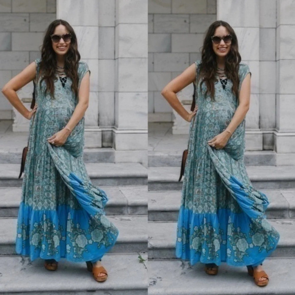 Free People Hanalei Bay Tiered Maxi Dress in Hawaii Breeze Combo Size M NWT - Picture 2 of 4